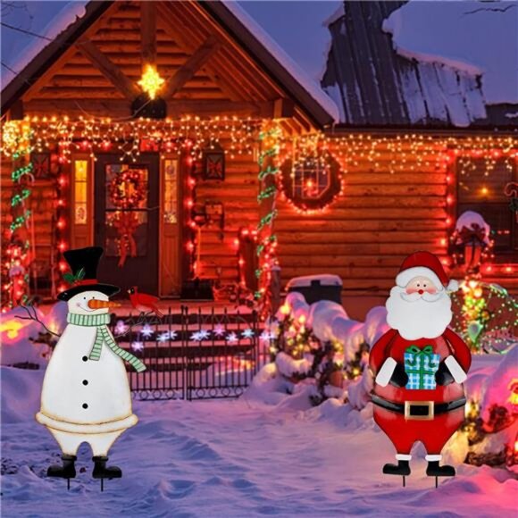 2 Pack Christmas Garden Metal Stakes, 31.5 Inch Decorative Snowman - Picture 2 of 8
